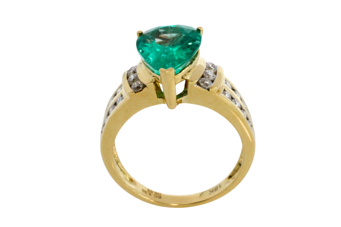 Colombian emerald and diamond ring in 18 carat gold-engagement rings-The Antique Ring Shop