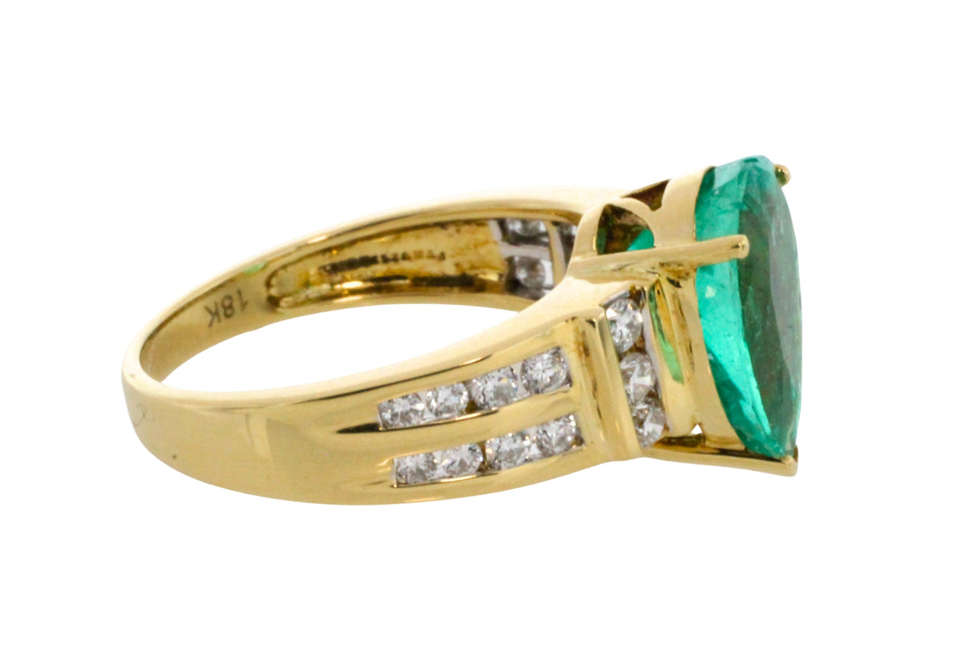 Colombian emerald and diamond ring in 18 carat gold-engagement rings-The Antique Ring Shop