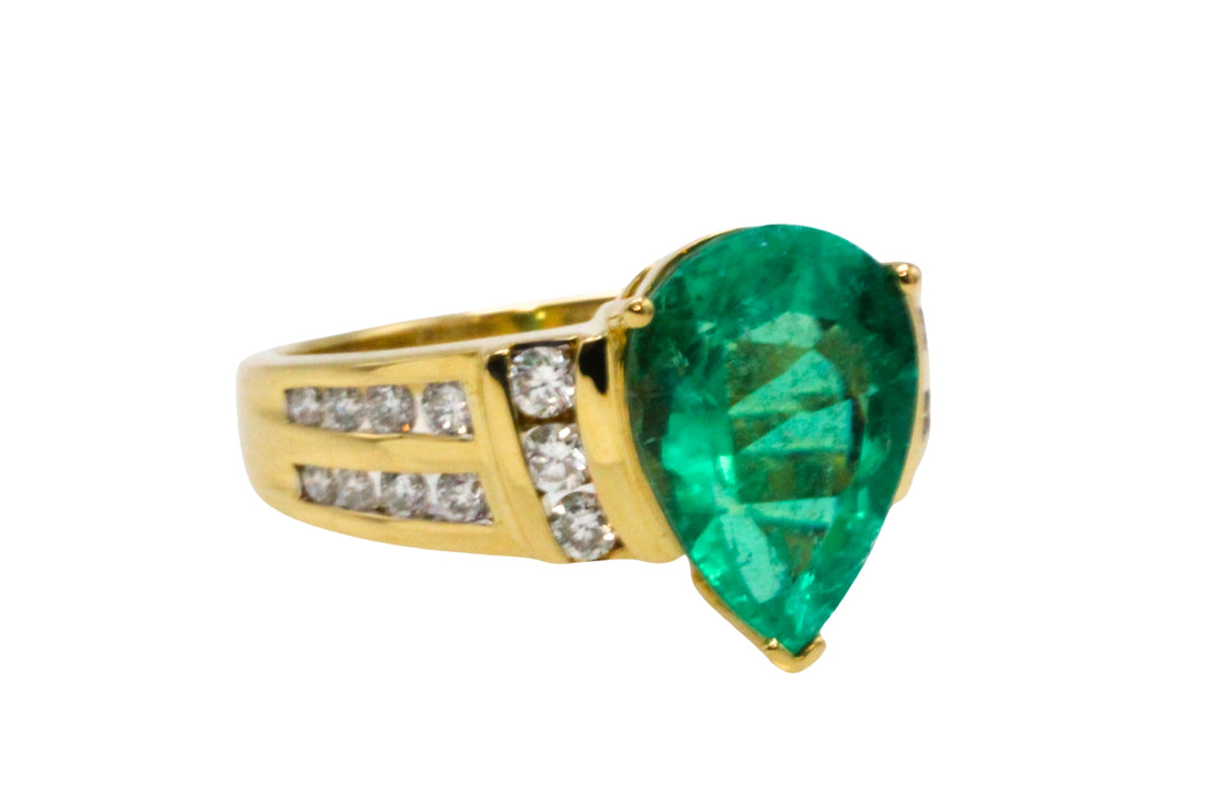 Colombian emerald and diamond ring in 18 carat gold-engagement rings-The Antique Ring Shop