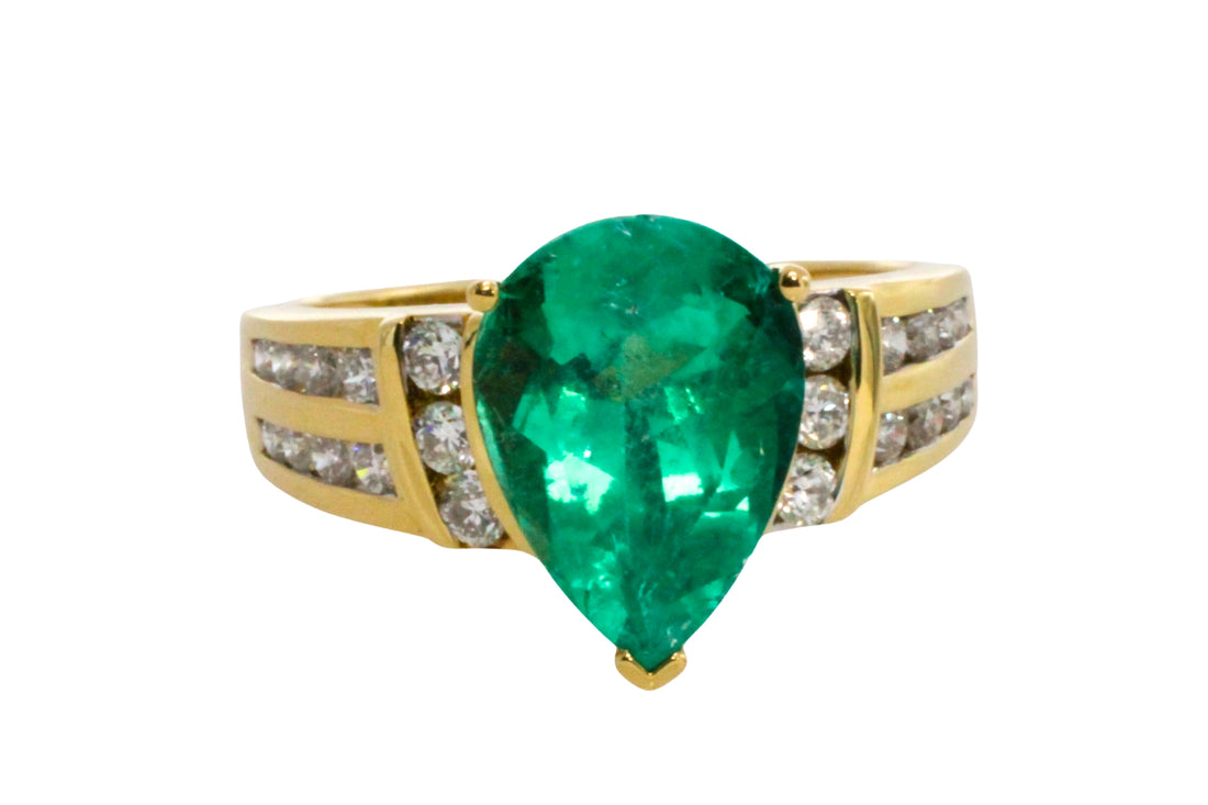 Colombian emerald and diamond ring in 18 carat gold-engagement rings-The Antique Ring Shop