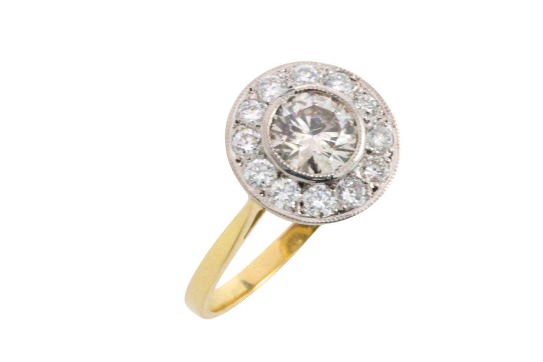 18 carat yellow and white gold diamond cluster ring-engagement rings-The Antique Ring Shop