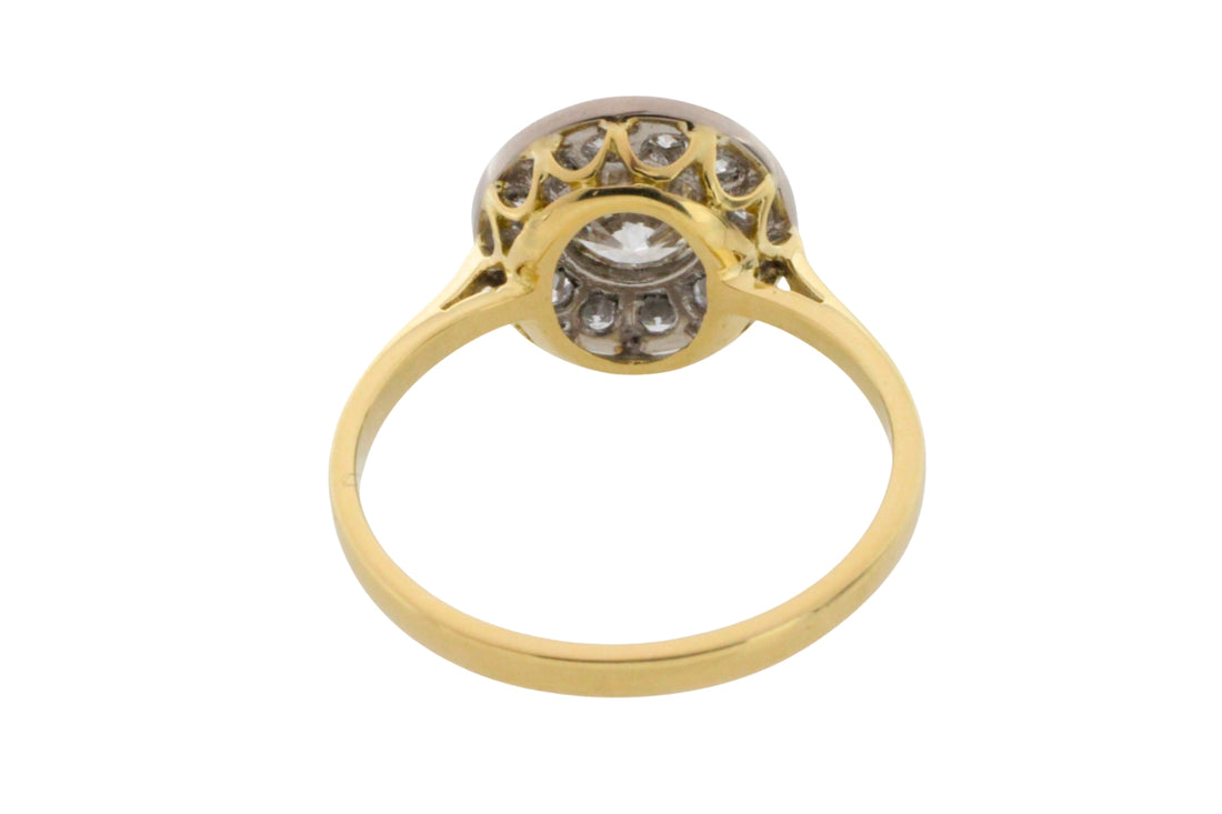 18 carat yellow and white gold diamond cluster ring-engagement rings-The Antique Ring Shop