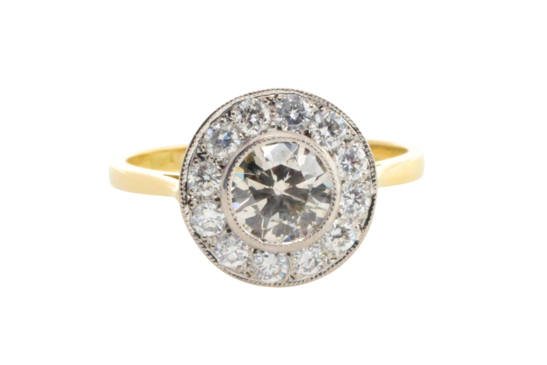 18 carat yellow and white gold diamond cluster ring-engagement rings-The Antique Ring Shop