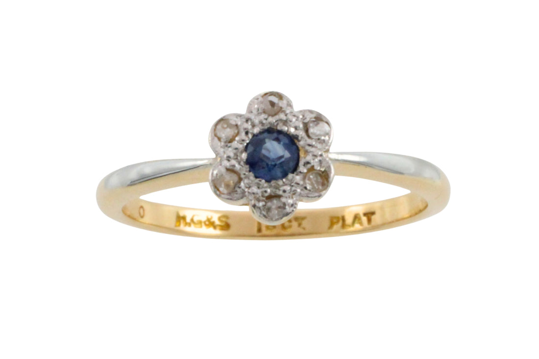 Edwardian rose diamond and sapphire cluster ring-Antique rings-The Antique Ring Shop