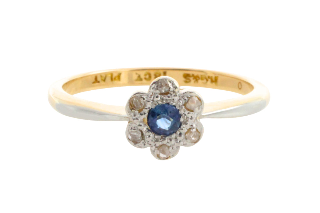 Edwardian rose diamond and sapphire cluster ring-Antique rings-The Antique Ring Shop
