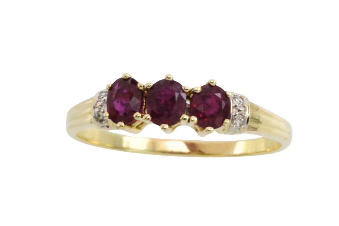 Ruby and diamond ring in 14 carat gold