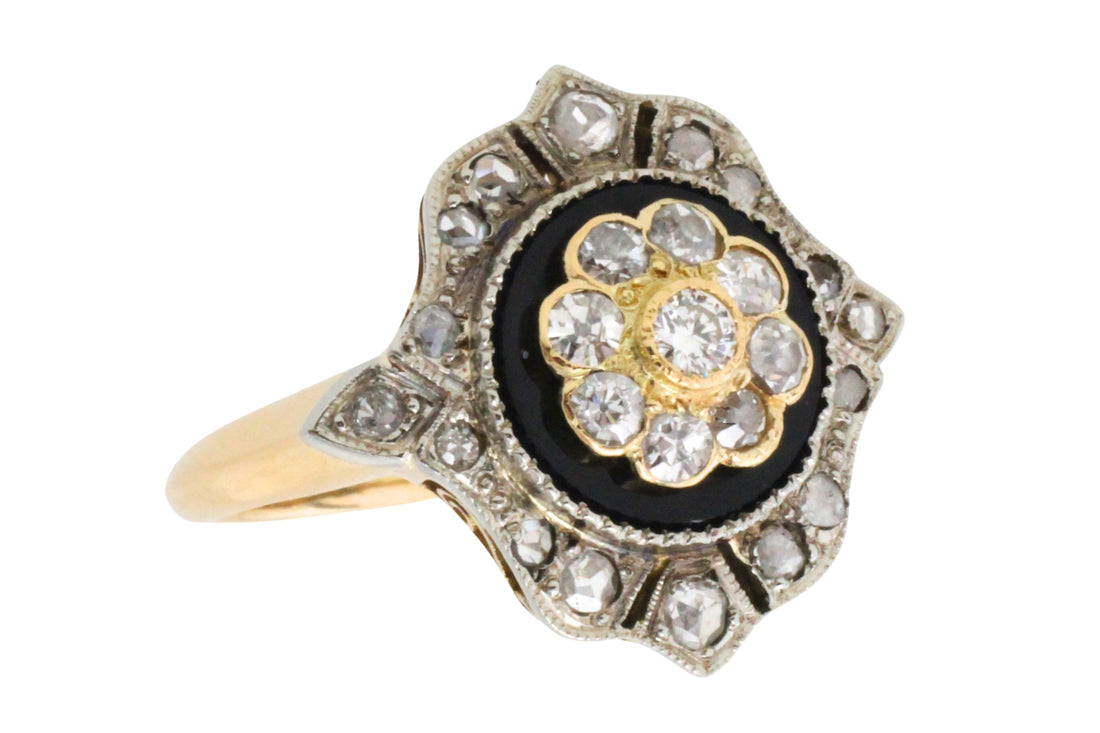Antique onyx and diamond ring-Antique rings-The Antique Ring Shop