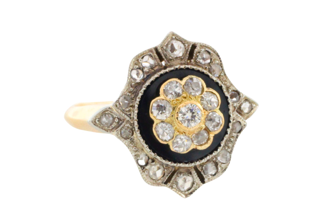 Antique onyx and diamond ring-Antique rings-The Antique Ring Shop