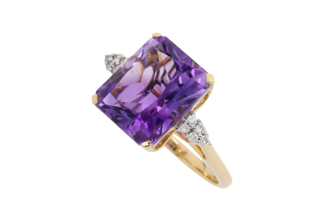 Amatrine and diamond ring in 14 carat gold-Vintage Rings-The Antique Ring Shop