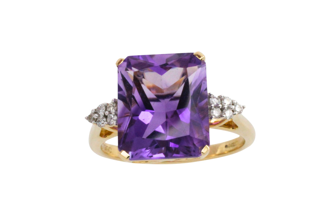 Amatrine and diamond ring in 14 carat gold-Vintage Rings-The Antique Ring Shop