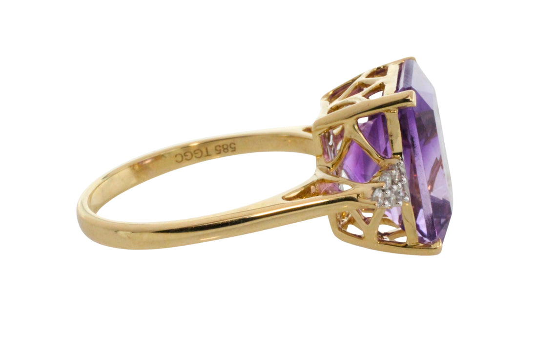 Amatrine and diamond ring in 14 carat gold-Vintage Rings-The Antique Ring Shop