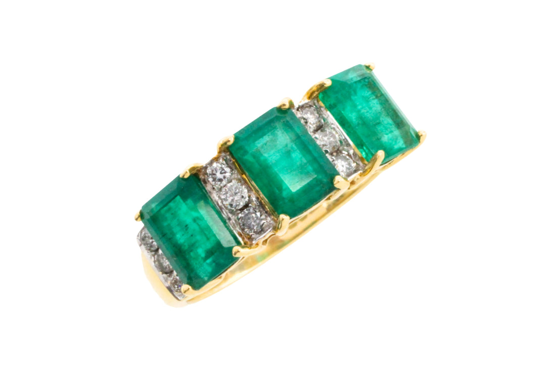 Emerald and diamond ring in 18 carat gold-Vintage Rings-The Antique Ring Shop