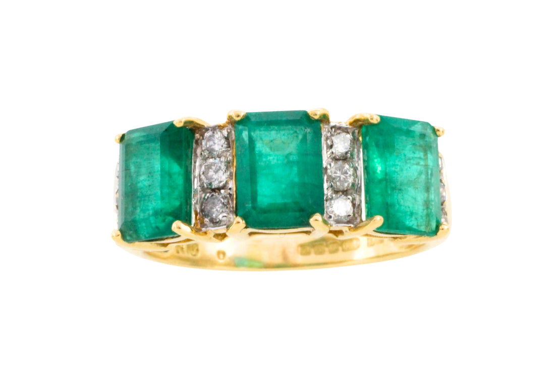 Emerald and diamond ring in 18 carat gold-Vintage Rings-The Antique Ring Shop