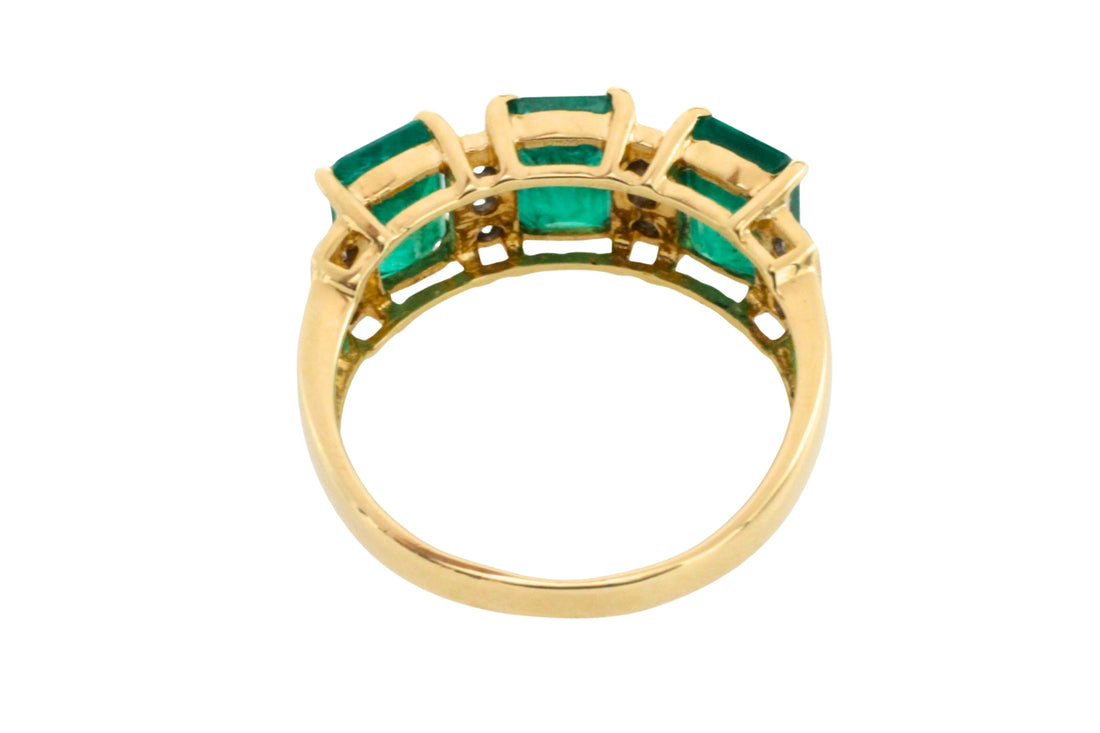 Emerald and diamond ring in 18 carat gold-Vintage Rings-The Antique Ring Shop