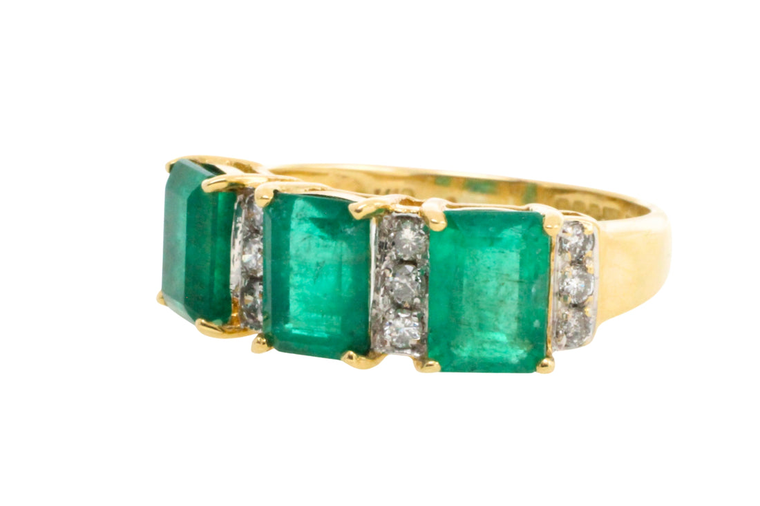 Emerald and diamond ring in 18 carat gold-Vintage Rings-The Antique Ring Shop
