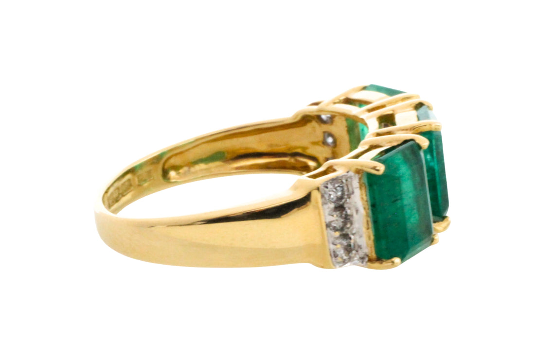 Emerald and diamond ring in 18 carat gold-Vintage Rings-The Antique Ring Shop