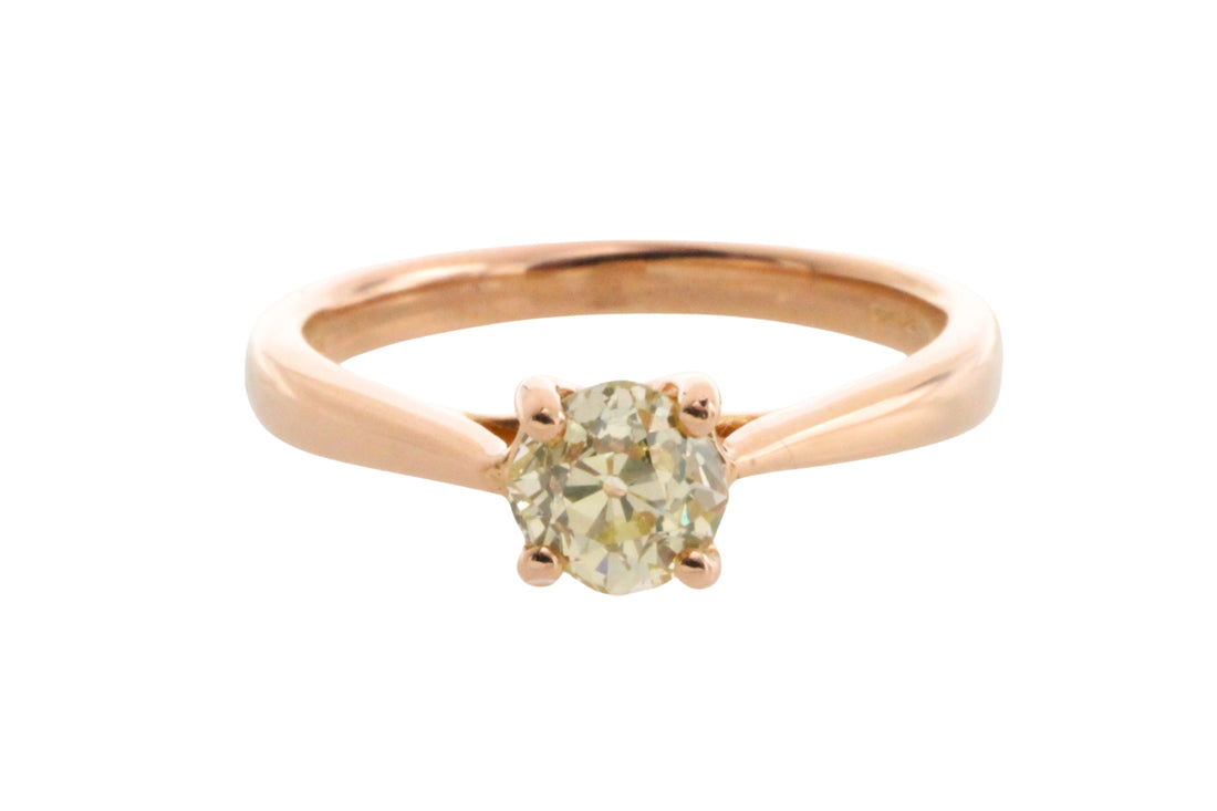 Old cut diamond solitaire ring in rose gold-Vintage Rings-The Antique Ring Shop