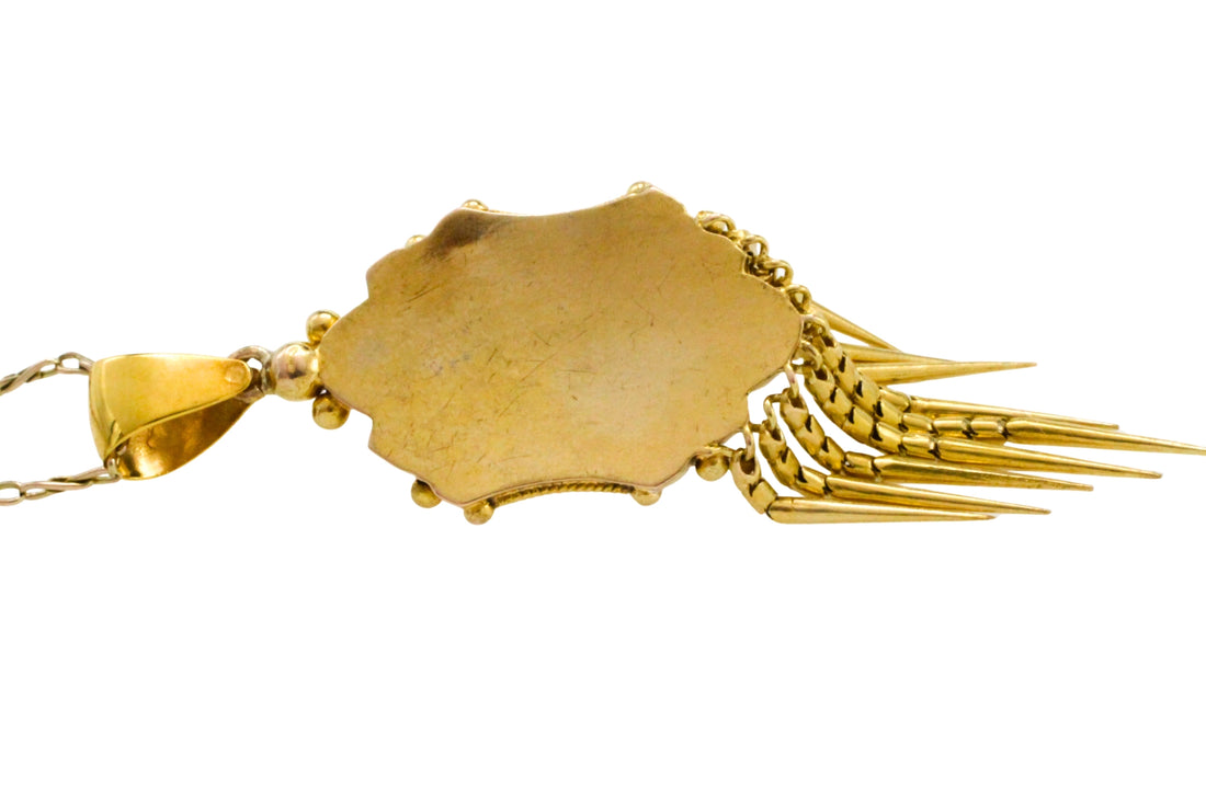 Victorian tassel pendant with enamel and pearl
