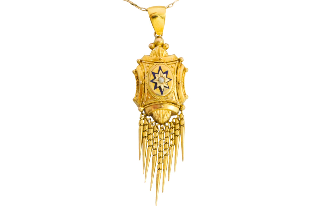 Victorian tassel pendant with enamel and pearl