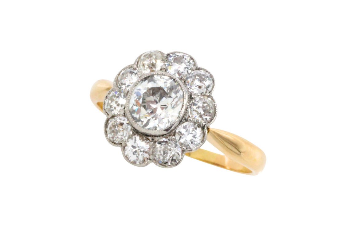 Edwardian old cut diamond cluster ring in 18 carat gold-Antique rings-The Antique Ring Shop
