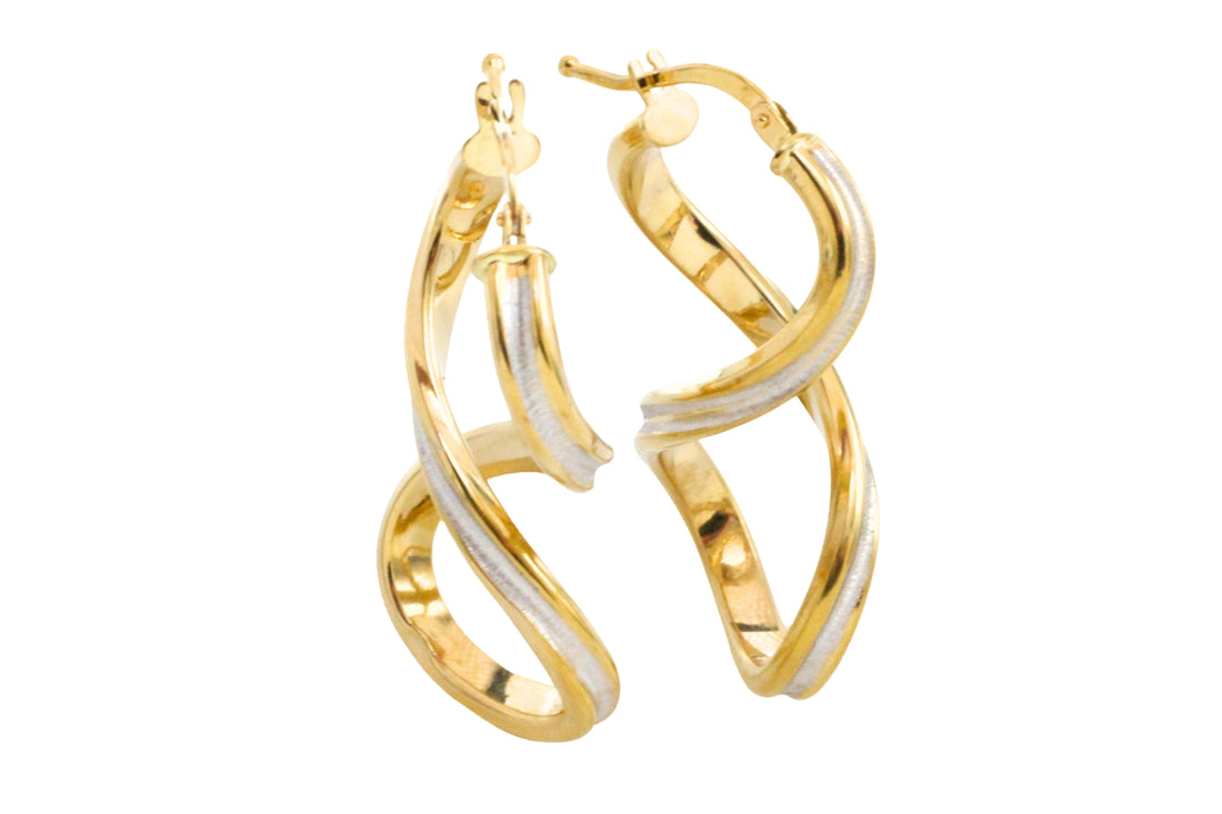 Spiral earrings in yellow and white gold-Earrings-The Antique Ring Shop