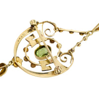 Peridot and pearl pendant and chain-Pendants-The Antique Ring Shop