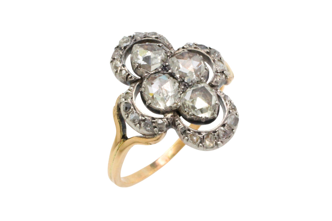 Rose diamond ring in silver and gold-Antique rings-The Antique Ring Shop
