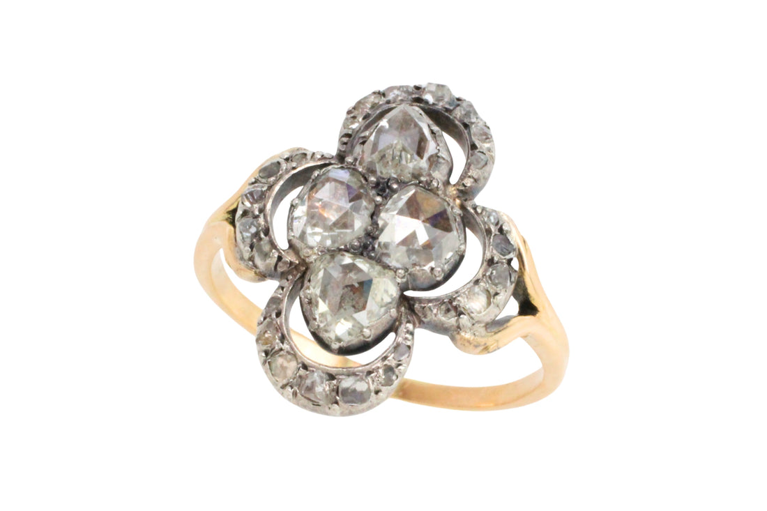 Rose diamond ring in silver and gold-Antique rings-The Antique Ring Shop
