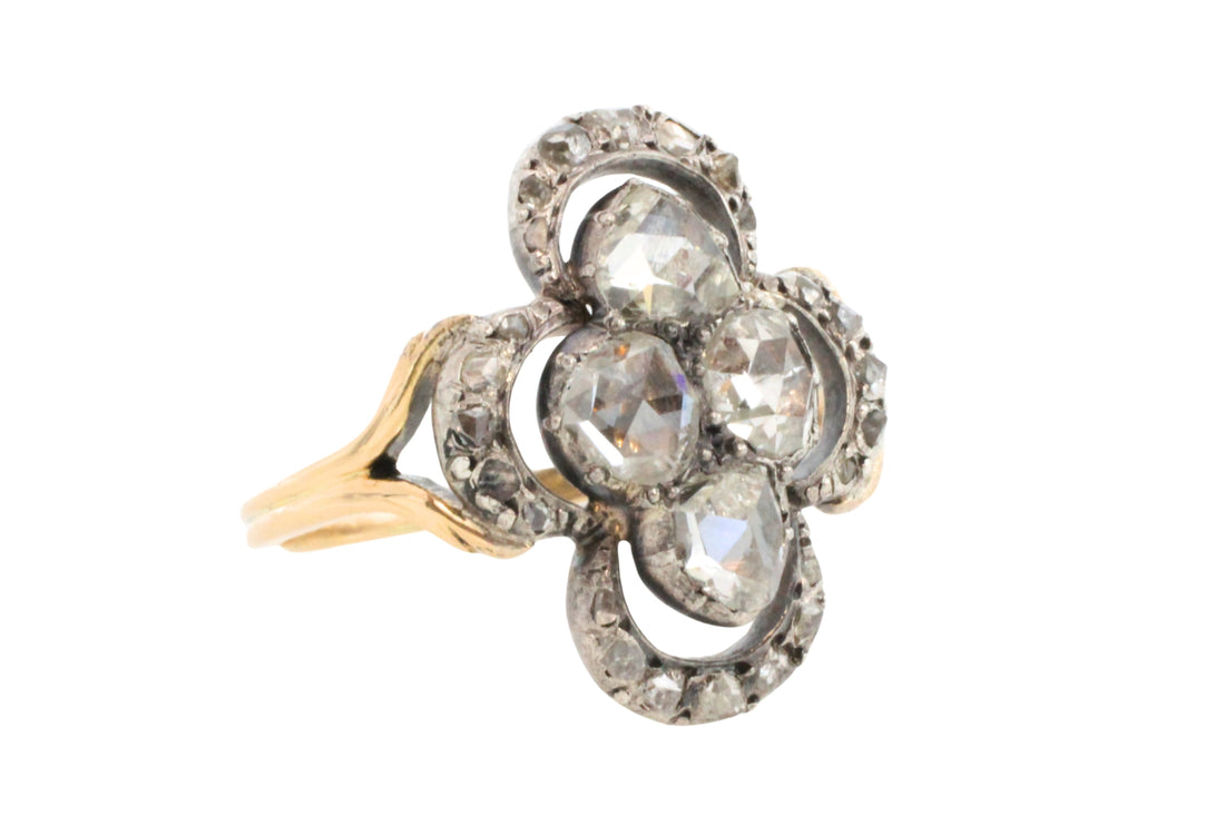 Rose diamond ring in silver and gold-Antique rings-The Antique Ring Shop