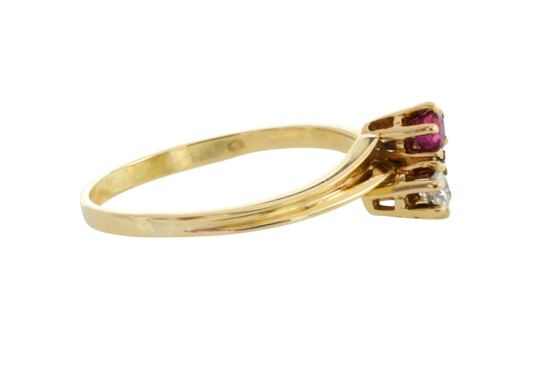 Ruby and diamond Toi et Moi ring