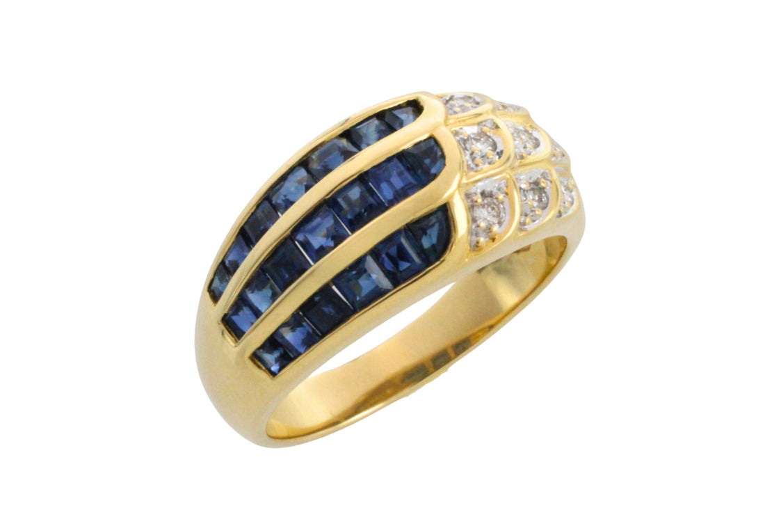 Carre sapphire and diamond ring in 18 carat gold-Vintage Rings-The Antique Ring Shop