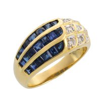 Carre sapphire and diamond ring in 18 carat gold-Vintage Rings-The Antique Ring Shop