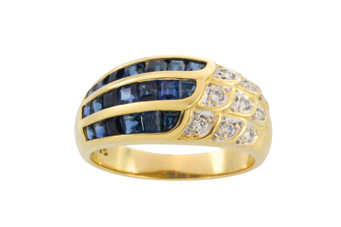 Carre sapphire and diamond ring in 18 carat gold-Vintage Rings-The Antique Ring Shop