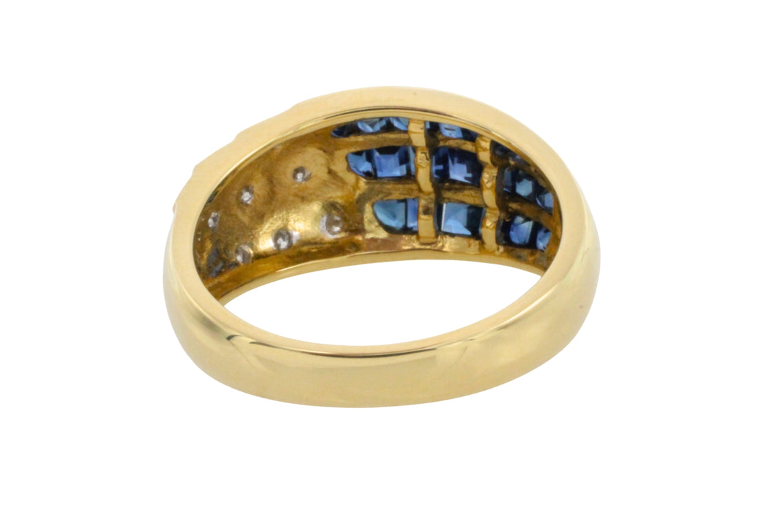 Carre sapphire and diamond ring in 18 carat gold-Vintage Rings-The Antique Ring Shop
