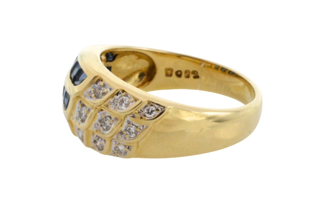 Carre sapphire and diamond ring in 18 carat gold-Vintage Rings-The Antique Ring Shop