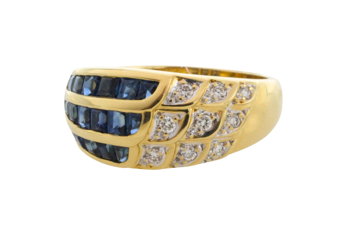 Carre sapphire and diamond ring in 18 carat gold-Vintage Rings-The Antique Ring Shop