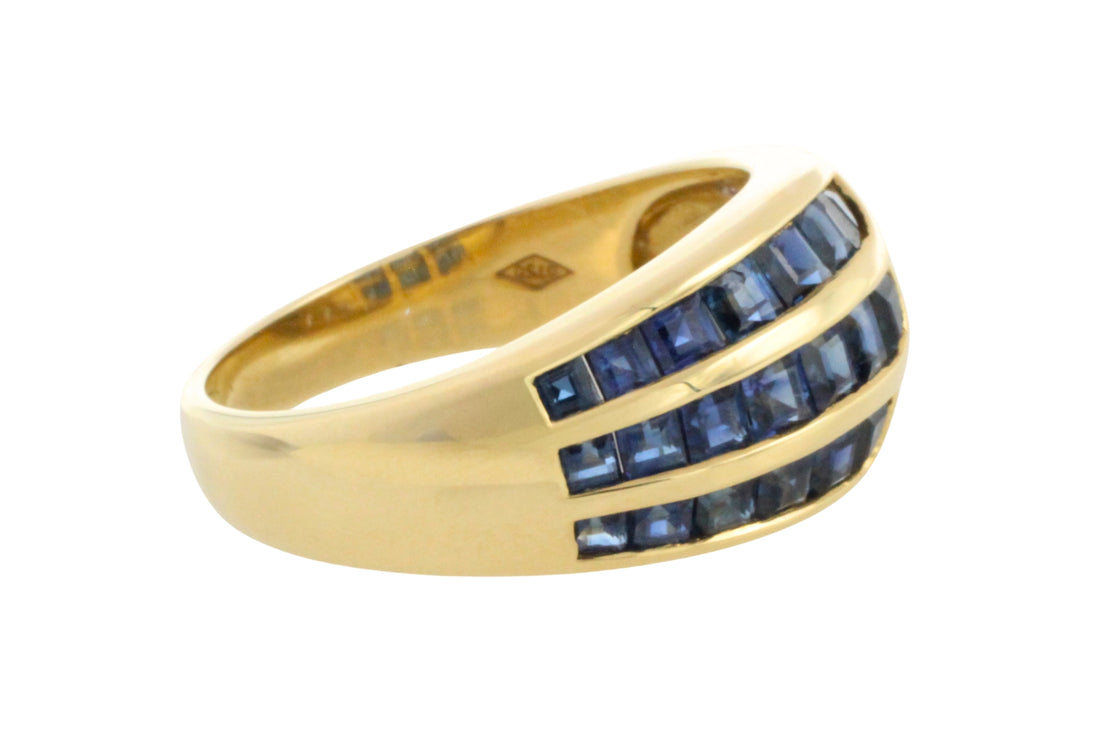 Carre sapphire and diamond ring in 18 carat gold-Vintage Rings-The Antique Ring Shop