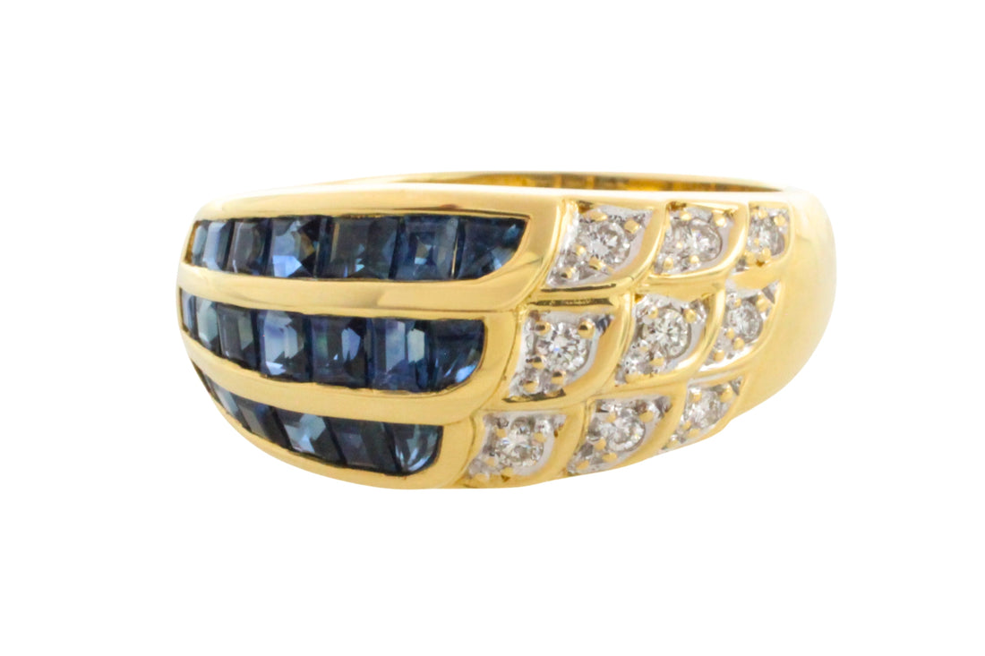 Carre sapphire and diamond ring in 18 carat gold-Vintage Rings-The Antique Ring Shop