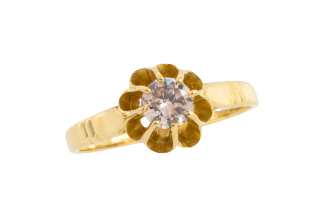 light brown diamond solitaire ring in 20 carat gold-engagement rings-The Antique Ring Shop
