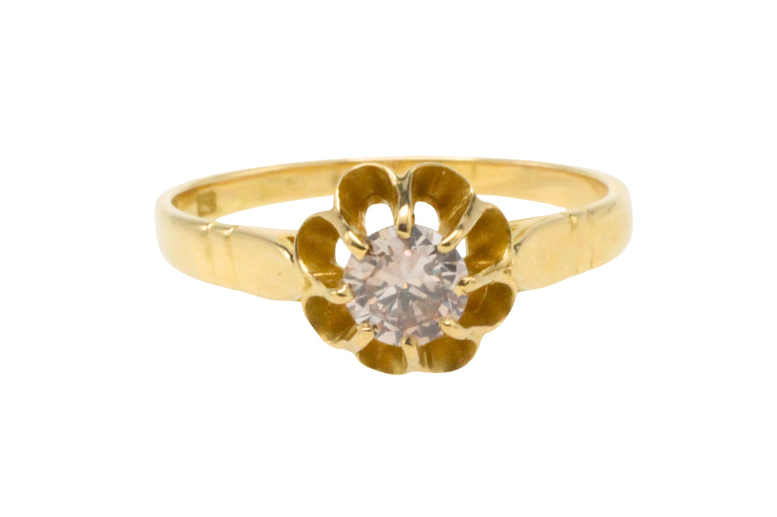 light brown diamond solitaire ring in 20 carat gold-engagement rings-The Antique Ring Shop