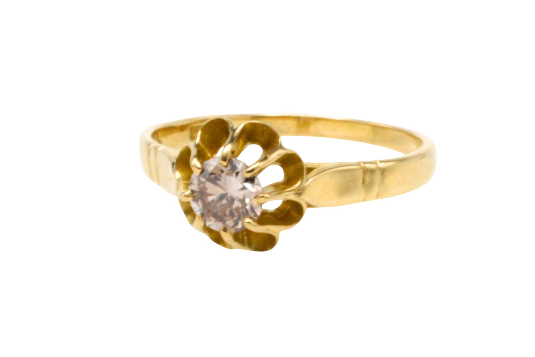 light brown diamond solitaire ring in 20 carat gold-engagement rings-The Antique Ring Shop