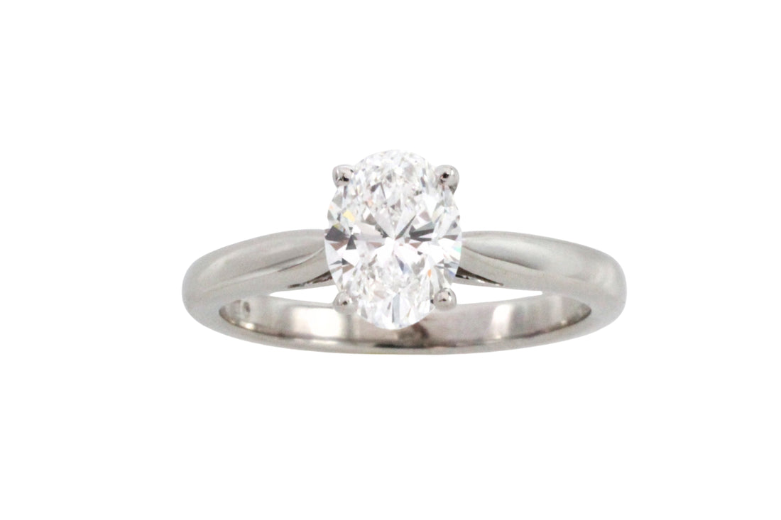Oval diamond solitairte ring in platinum-engagement rings-The Antique Ring Shop