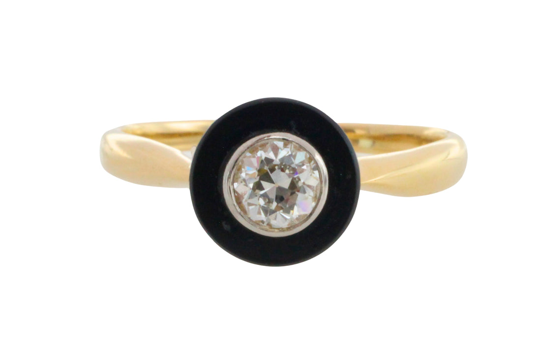 Vintage onyx and old cut diamond solitaire ring