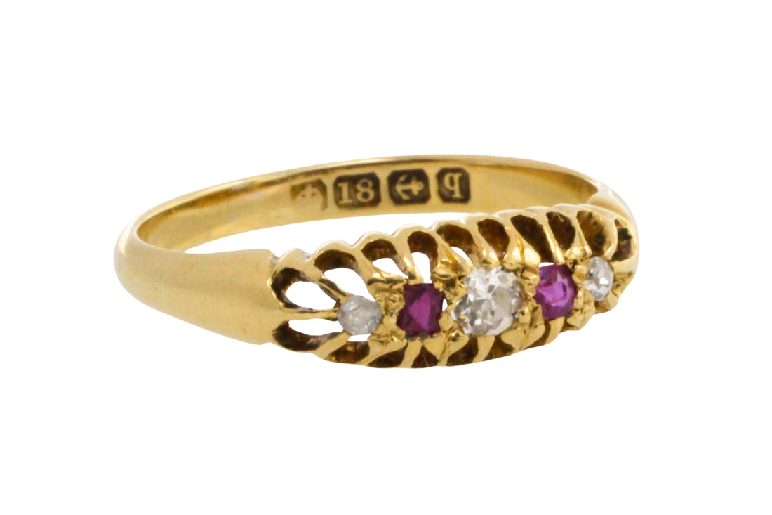 Edwardian ruby and diamond ring from 1915