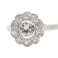 Old cut diamond cluster ring iin white gold