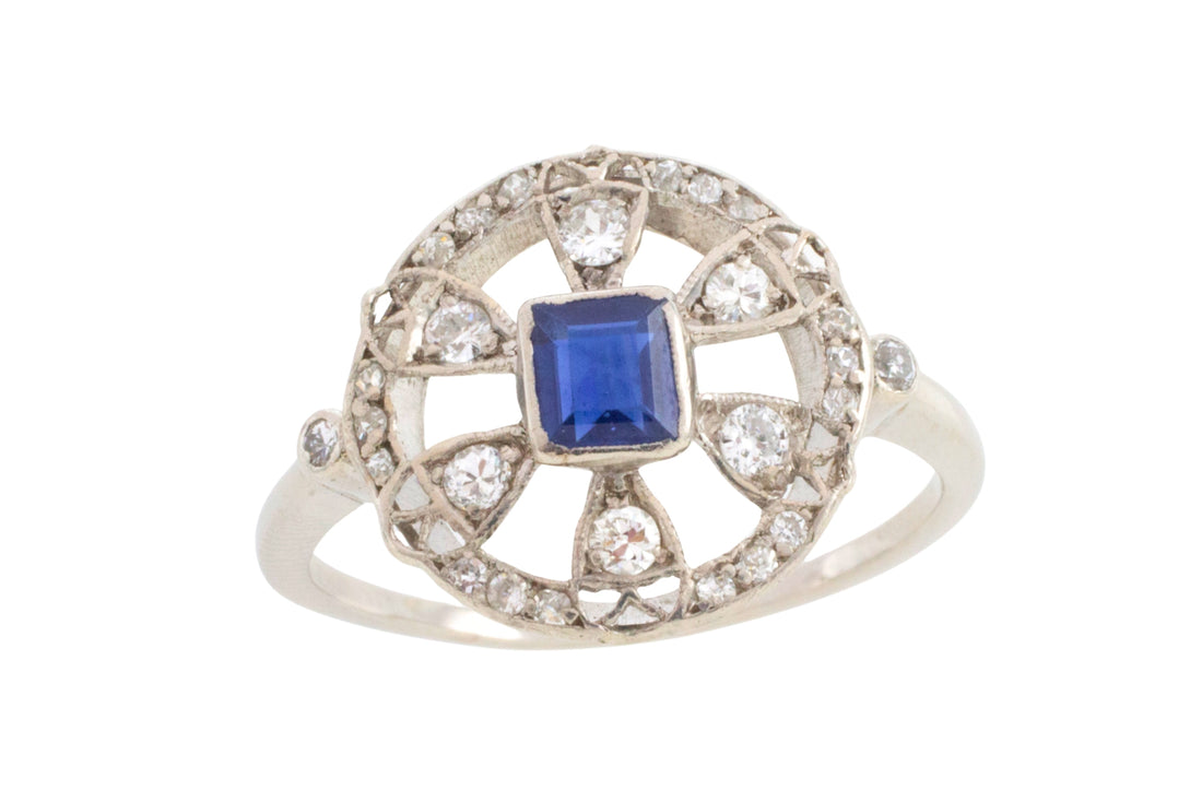 Platinum Art Deco sapphire and diamond ring