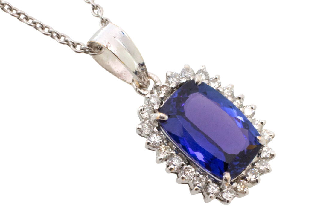 Tanzanite and diamond pendant in white gold-Pendants-The Antique Ring Shop
