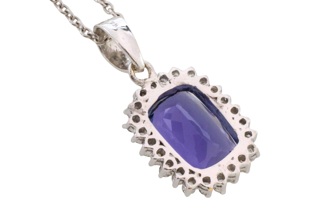 Tanzanite and diamond pendant in white gold-Pendants-The Antique Ring Shop