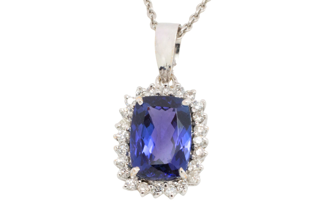 Tanzanite and diamond pendant in white gold-Pendants-The Antique Ring Shop