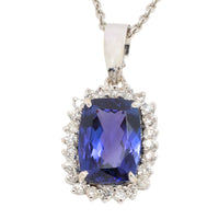 Tanzanite and diamond pendant in white gold-Pendants-The Antique Ring Shop